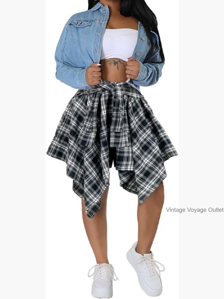 High Waist Knot Front Asymmetrical Hem A-Line Mini Skirt Polyester Elastane